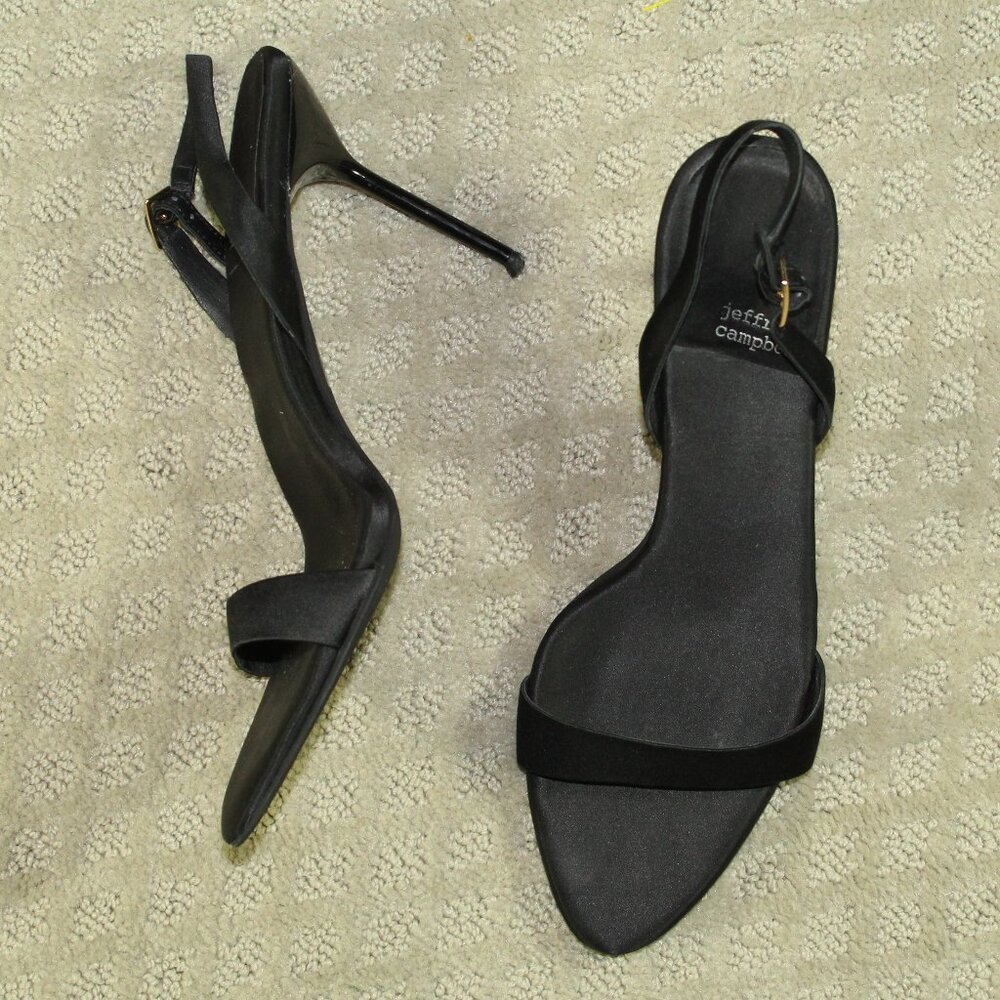 Jeffrey Campbell Women's Size 10 Black Satin Single Strap  4" Skinny Heels